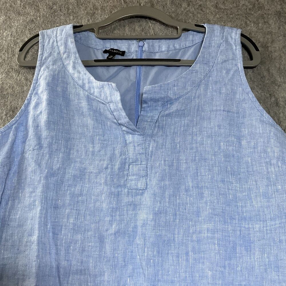 Talbots Dress Womens 14 Blue Striped Sleeveless Midi Linen Resort Classic Casual - Picture 2 of 12
